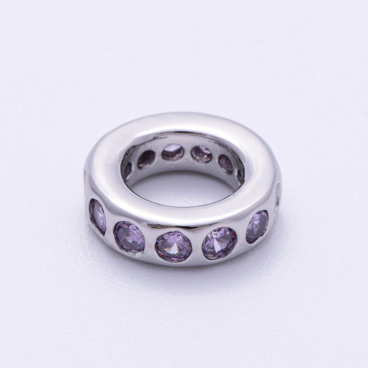 Rhodium Plated 10mm Personalized Round Beaded Birthstone CZ Rondelle Spacer Set | Beads - 00260 ~ Beads - 00271 - DLUXCA