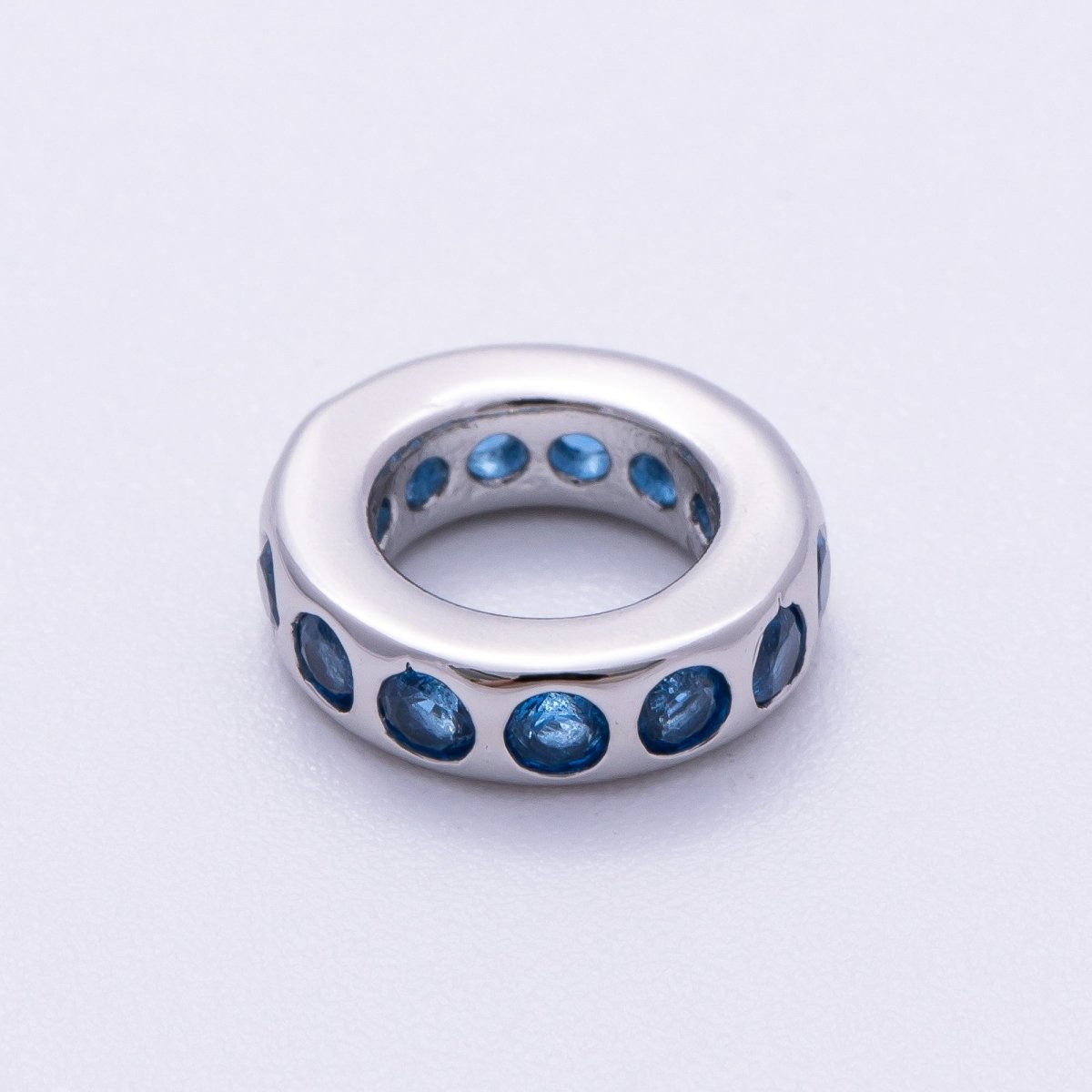 Rhodium Plated 10mm Personalized Round Beaded Birthstone CZ Rondelle Spacer Set | Beads - 00260 ~ Beads - 00271 - DLUXCA