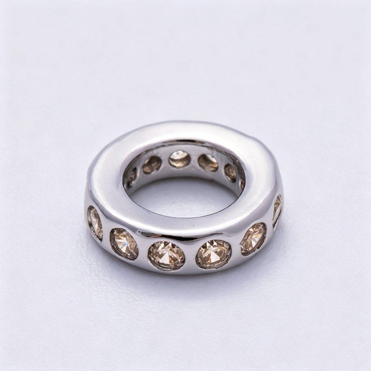 Rhodium Plated 10mm Personalized Round Beaded Birthstone CZ Rondelle Spacer Set | Beads - 00260 ~ Beads - 00271 - DLUXCA