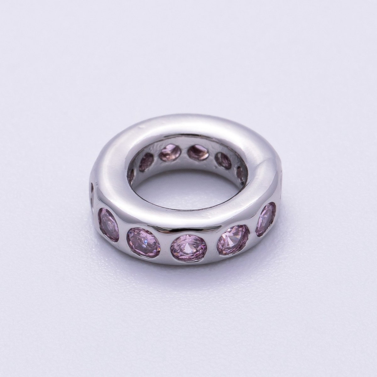 Rhodium Plated 10mm Personalized Round Beaded Birthstone CZ Rondelle Spacer Set | Beads - 00260 ~ Beads - 00271 - DLUXCA