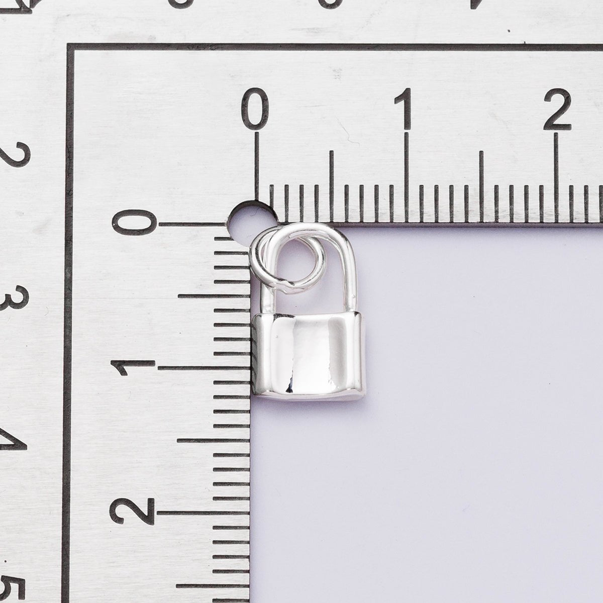 Rhodium Plated 12mm Minimalist Padlock Mini Charm | Charms - 00449 - DLUXCA