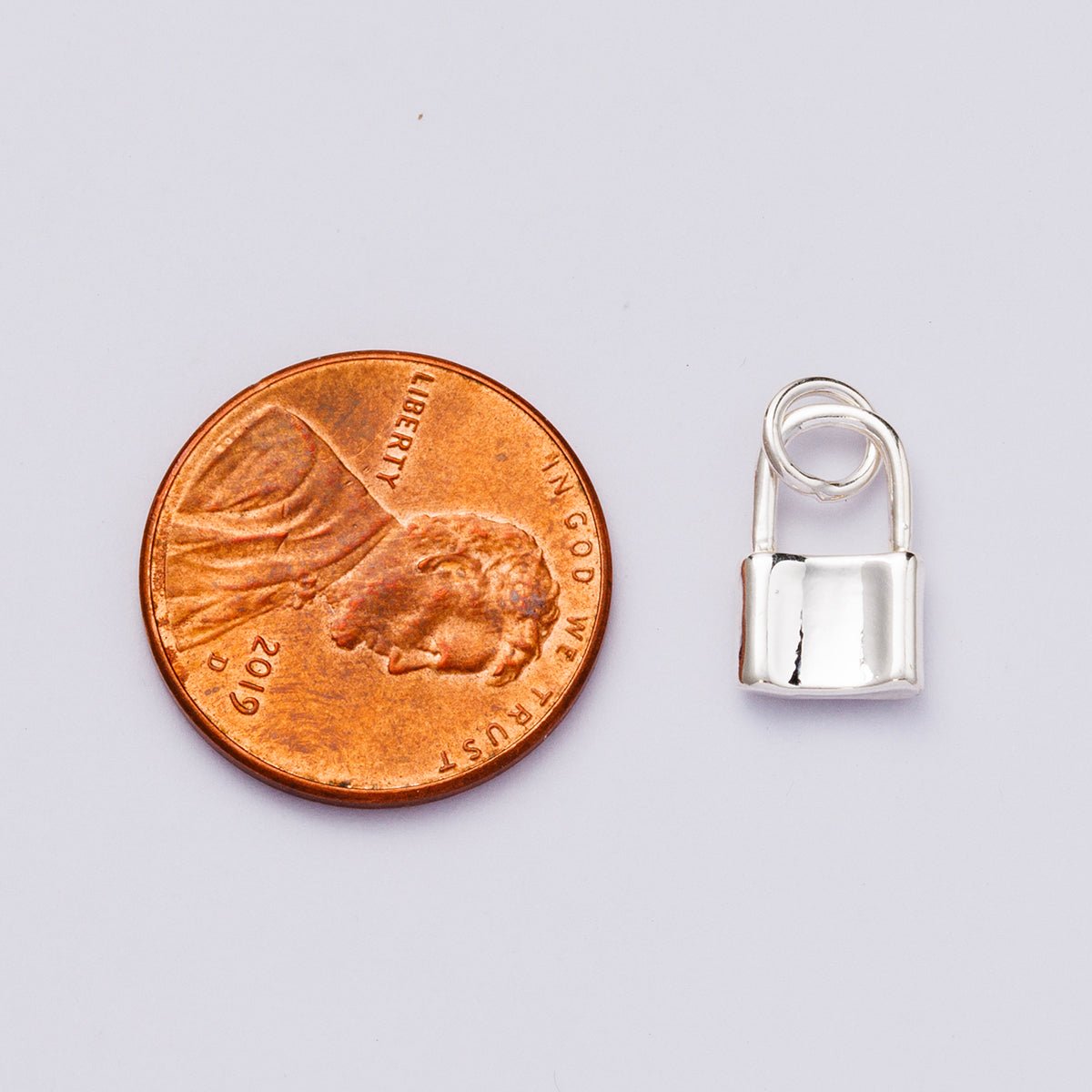 Rhodium Plated 12mm Minimalist Padlock Mini Charm | Charms - 00449 - DLUXCA