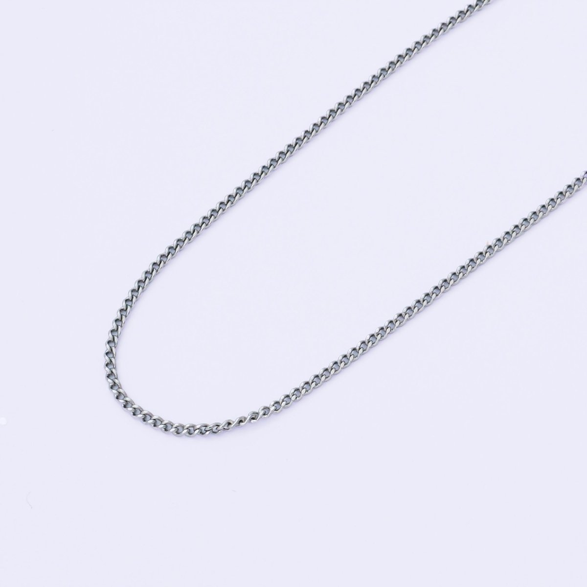 Rhodium Plated 1.3mm Minimalist Curb Chain 15.5 Inch Necklace with Extender | WA - 3228 - DLUXCA
