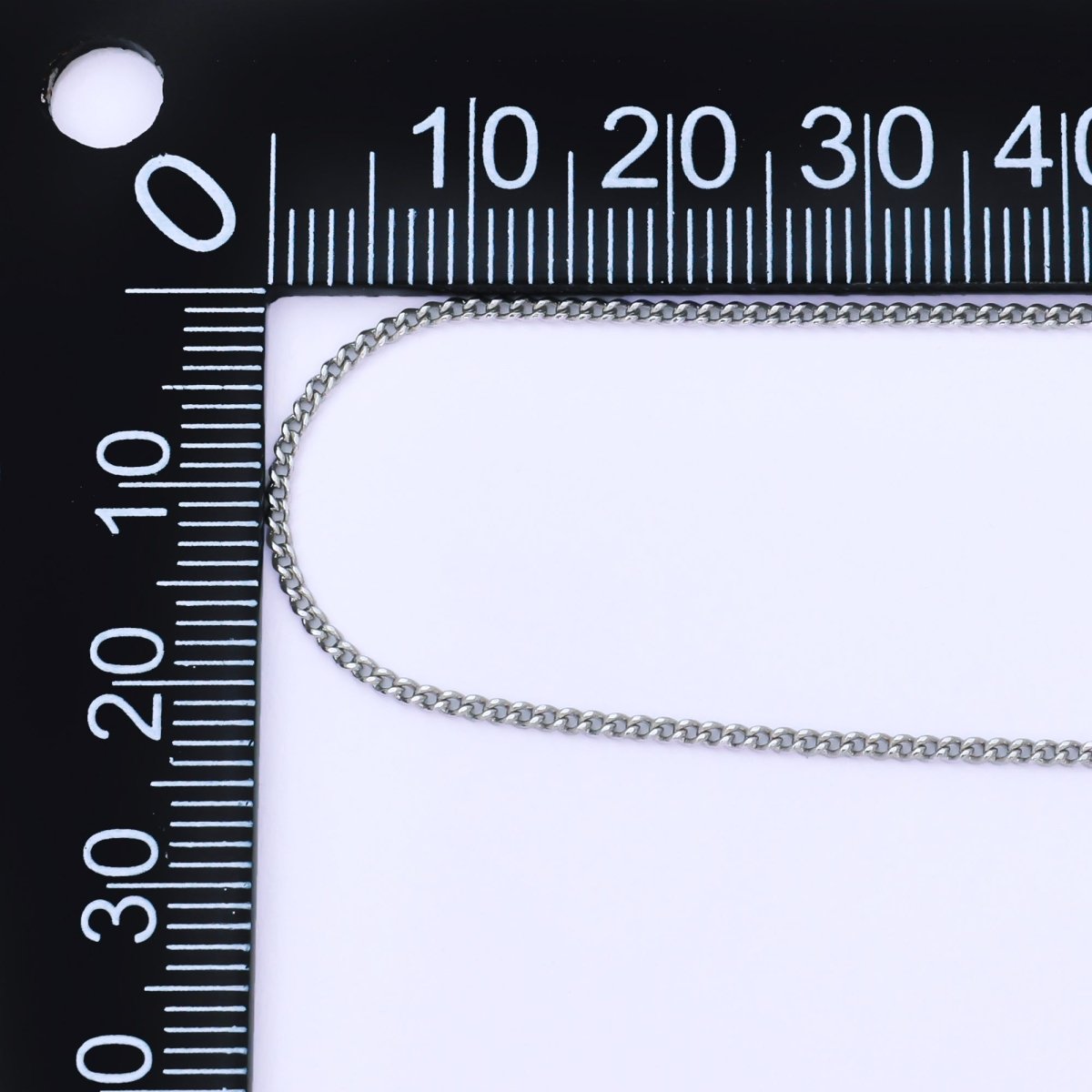 Rhodium Plated 1.3mm Minimalist Curb Chain 15.5 Inch Necklace with Extender | WA - 3228 - DLUXCA