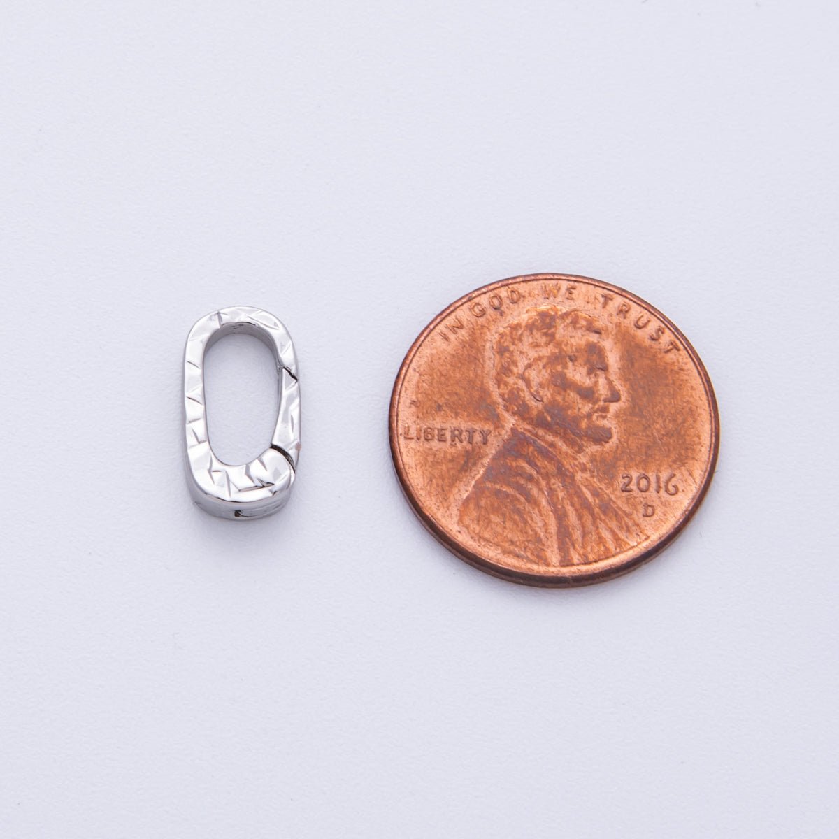 Rhodium Plated 13mm Minimalist Textured Oblong Push Gate Closure Findings | Z1675 - DLUXCA