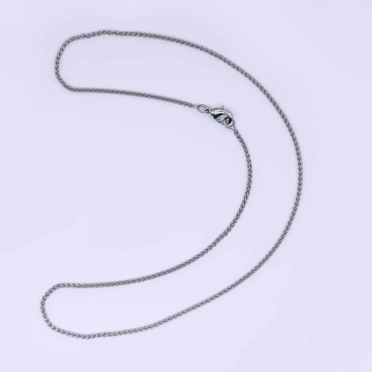 Rhodium Plated 1.3mm Wheat Chain 16 Inch Choker Necklace | WA - 03174 - DLUXCA