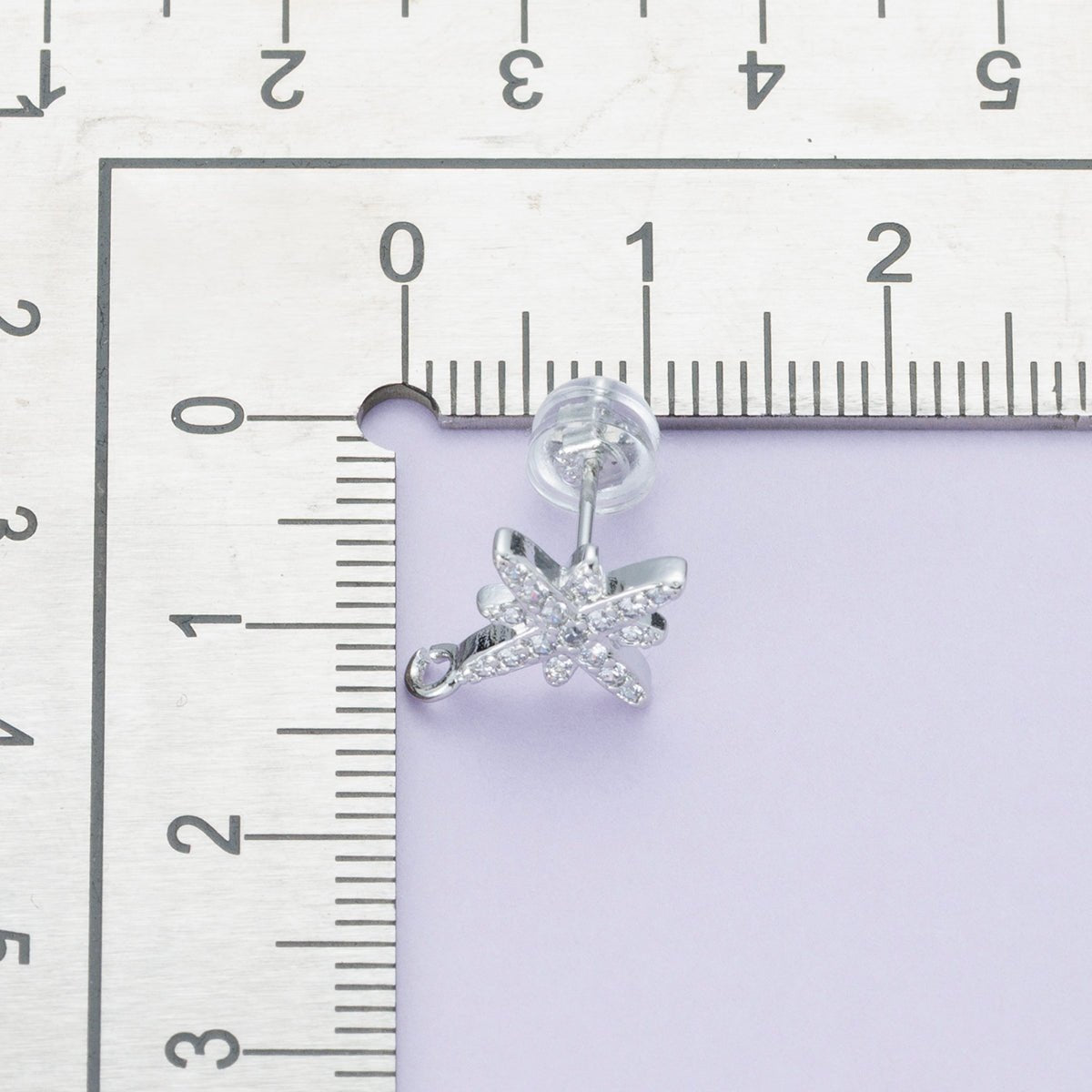 Rhodium Plated 14mm Micro Paved CZ Celestial North Star Drop Stud Earrings | Findings - 00087 - DLUXCA