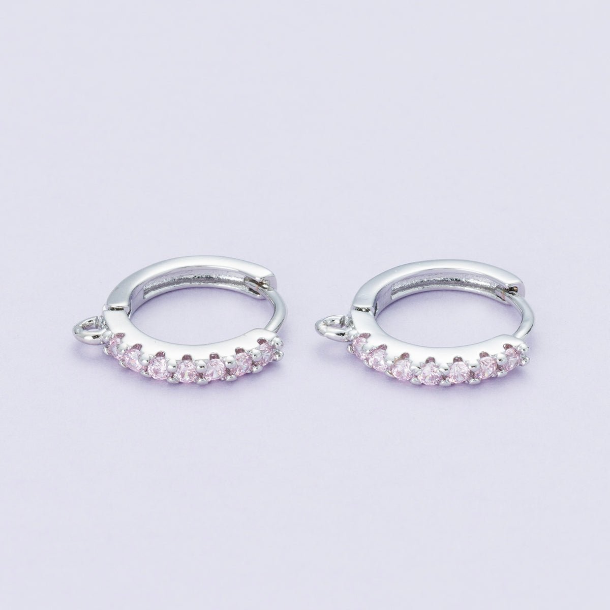 Rhodium Plated 14mm Pink, Turquoise CZ Micro Paved Open Loop Drop Huggie Earrings | Findings - 00085 - DLUXCA