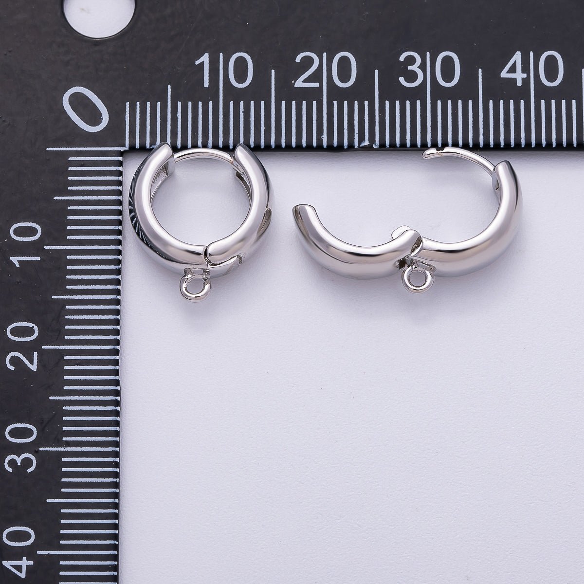 Rhodium Plated 15mm Minimalist Open Loop Drop Huggie Earring Findings | Findings - 00120 - DLUXCA