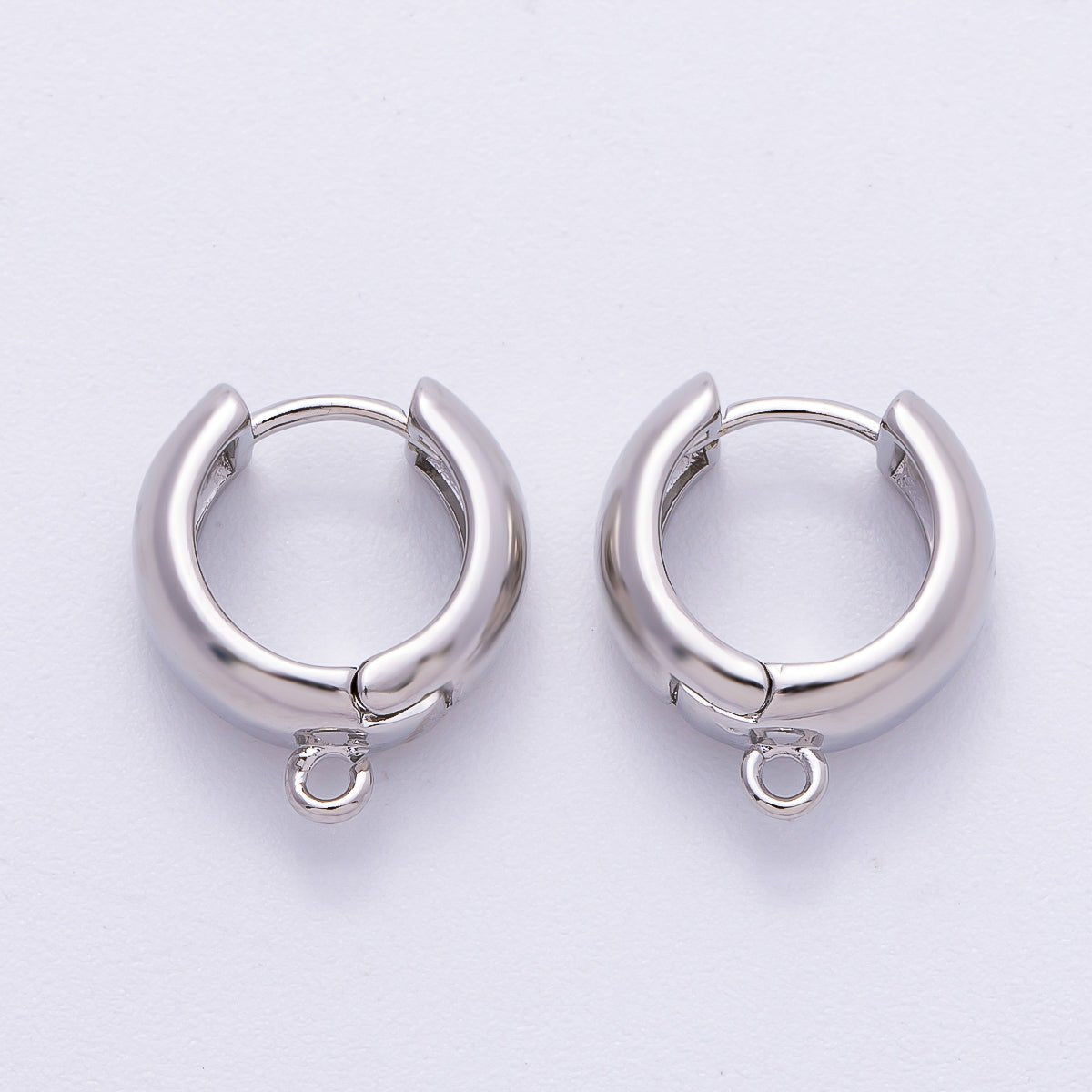 Rhodium Plated 15mm Minimalist Open Loop Drop Huggie Earring Findings | Findings - 00120 - DLUXCA