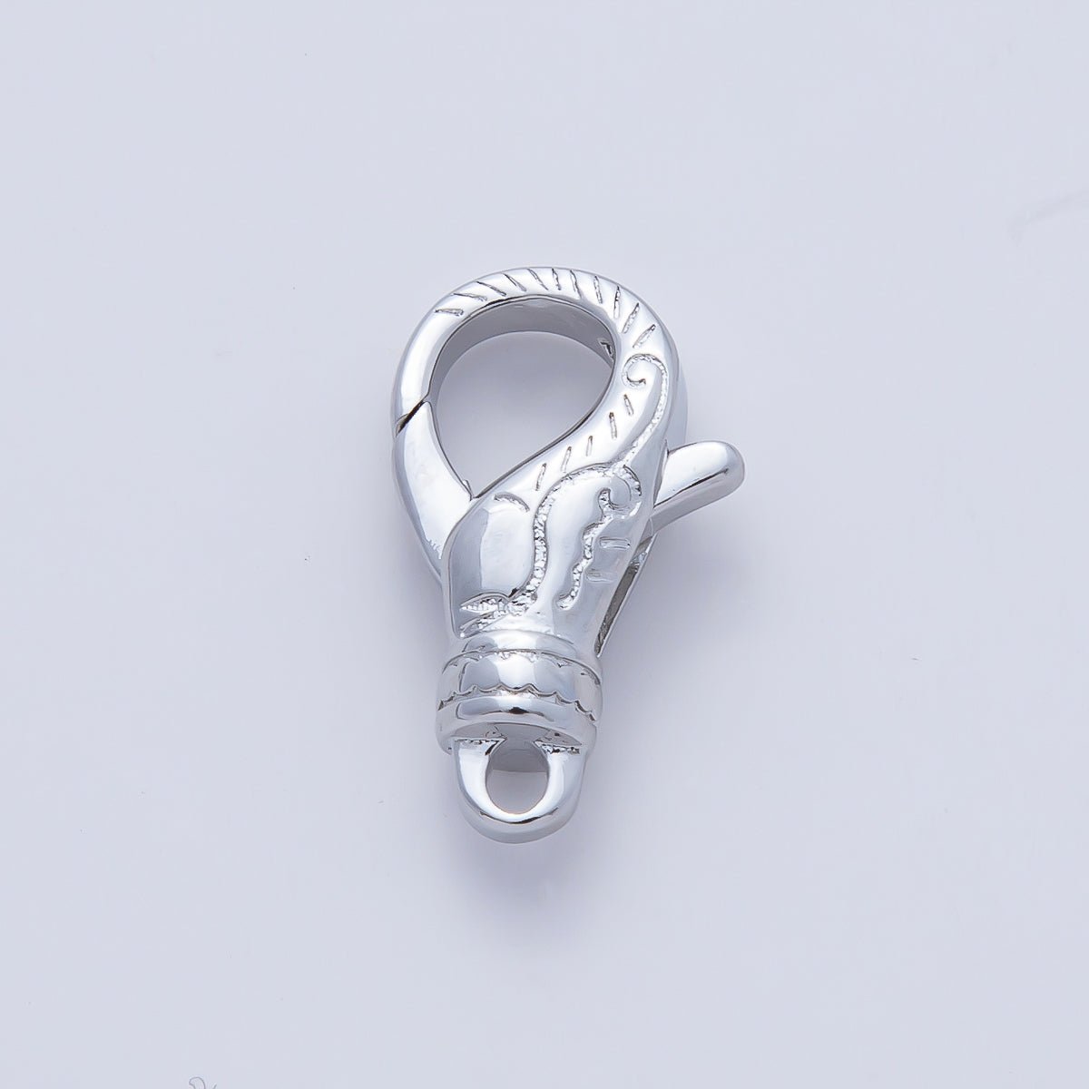 Rhodium Plated 18mm Lined Engraved Lobster Claw Clasps Finding | Z1616 - DLUXCA