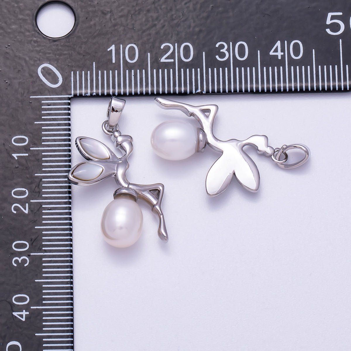 Rhodium Plated 26mm Shell Pearl Fairy Elf Pendant | Charms - 00646 - DLUXCA