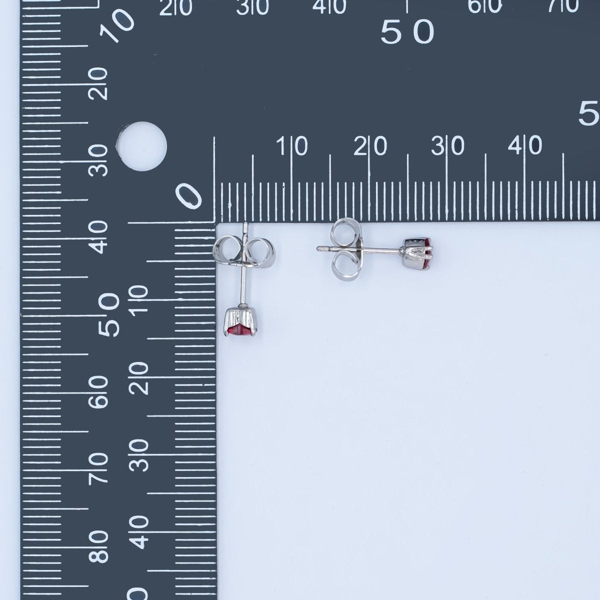 Rhodium Plated 3.3mm, 4.3mm Red CZ Heart Mini Stud Earrings | AB1301 AB1064 - DLUXCA