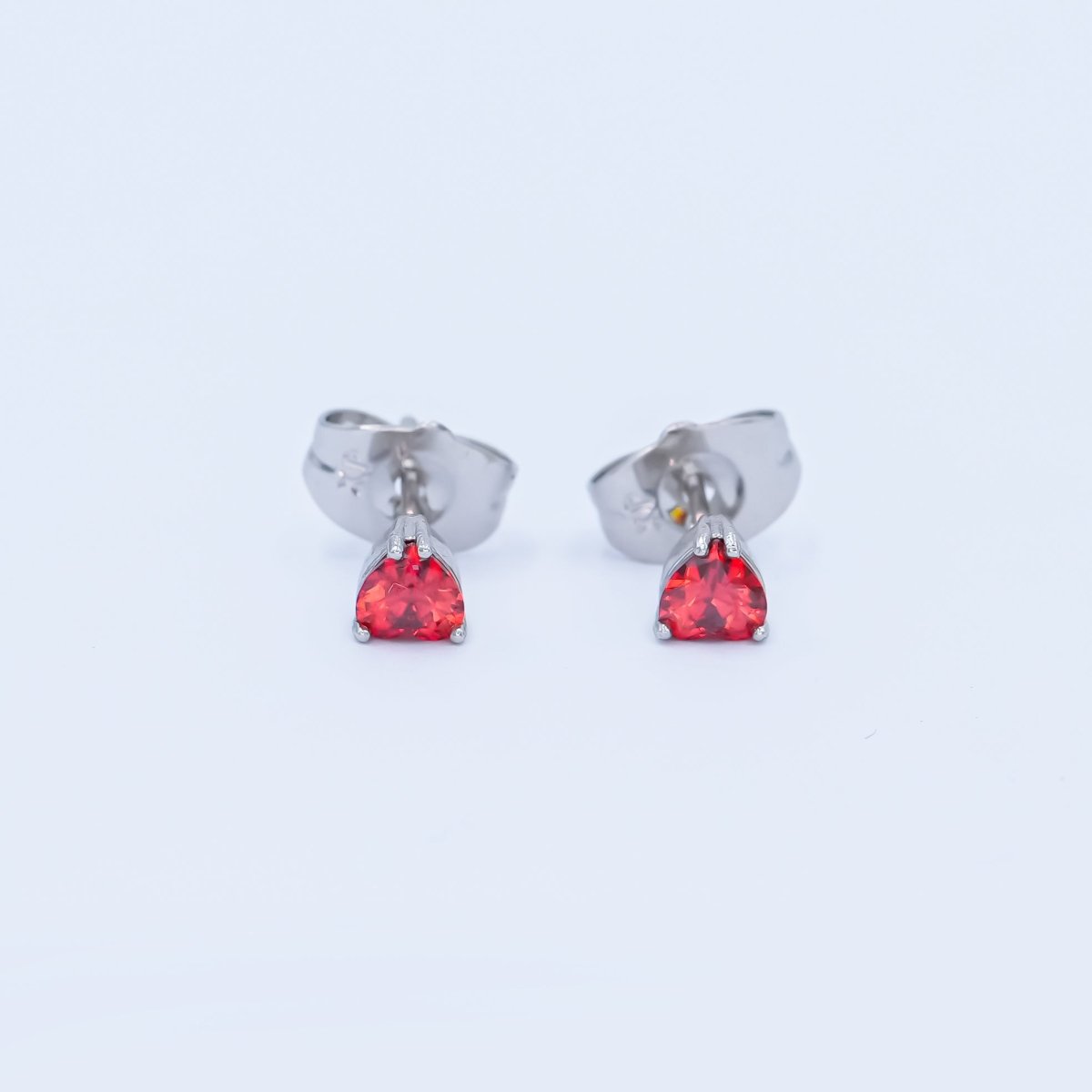 Rhodium Plated 3.3mm, 4.3mm Red CZ Heart Mini Stud Earrings | AB1301 AB1064 - DLUXCA