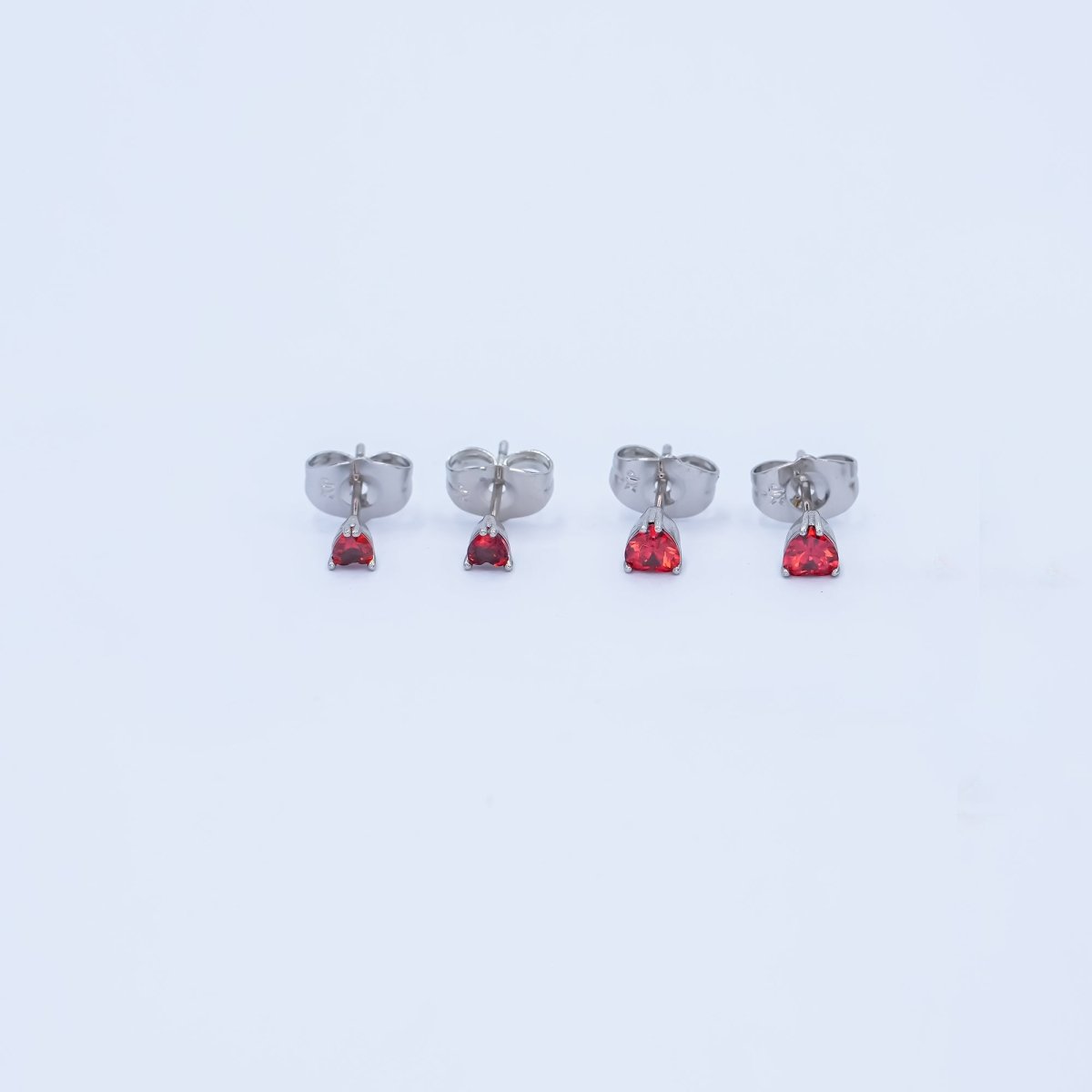 Rhodium Plated 3.3mm, 4.3mm Red CZ Heart Mini Stud Earrings | AB1301 AB1064 - DLUXCA