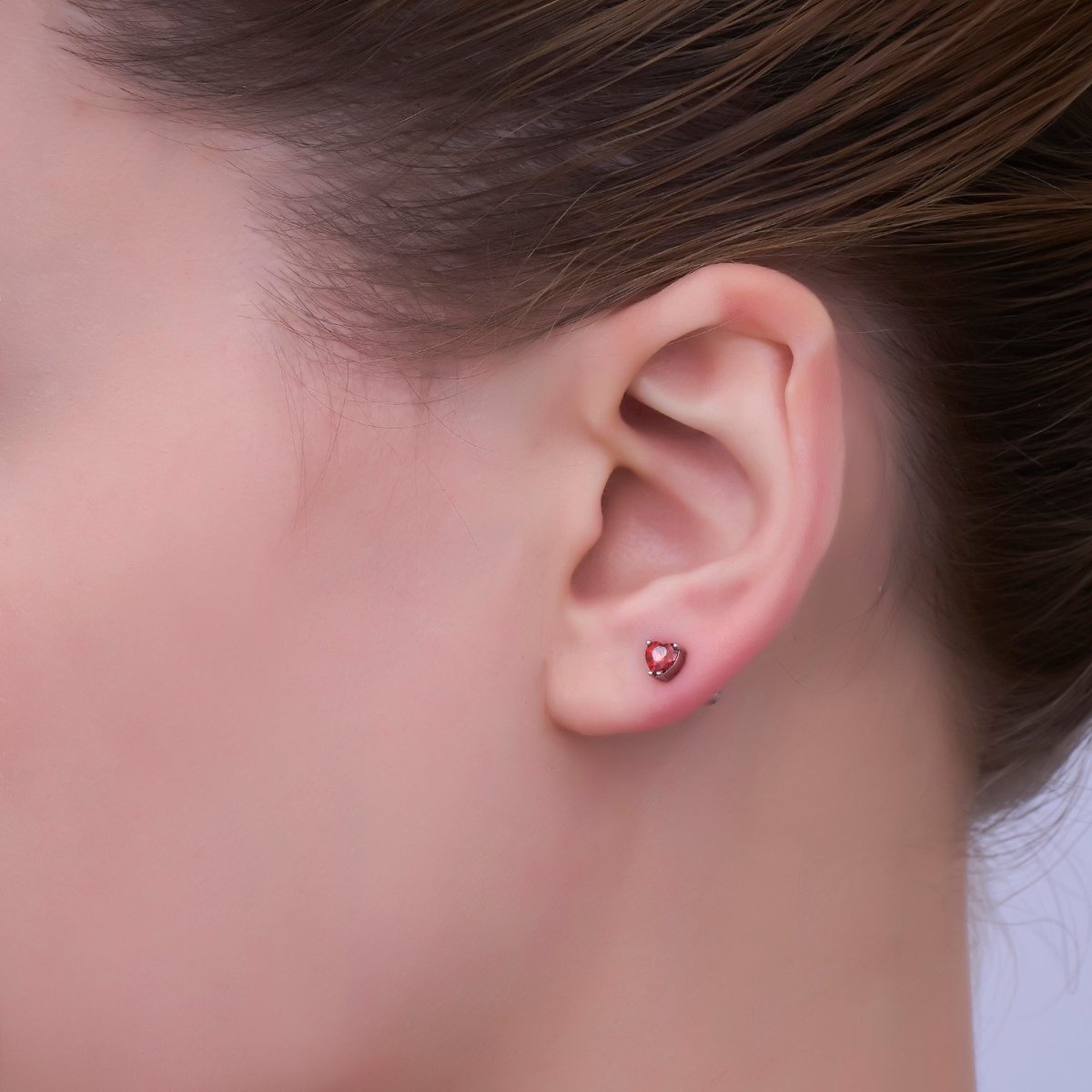 Rhodium Plated 3.3mm, 4.3mm Red CZ Heart Mini Stud Earrings | AB1301 AB1064 - DLUXCA