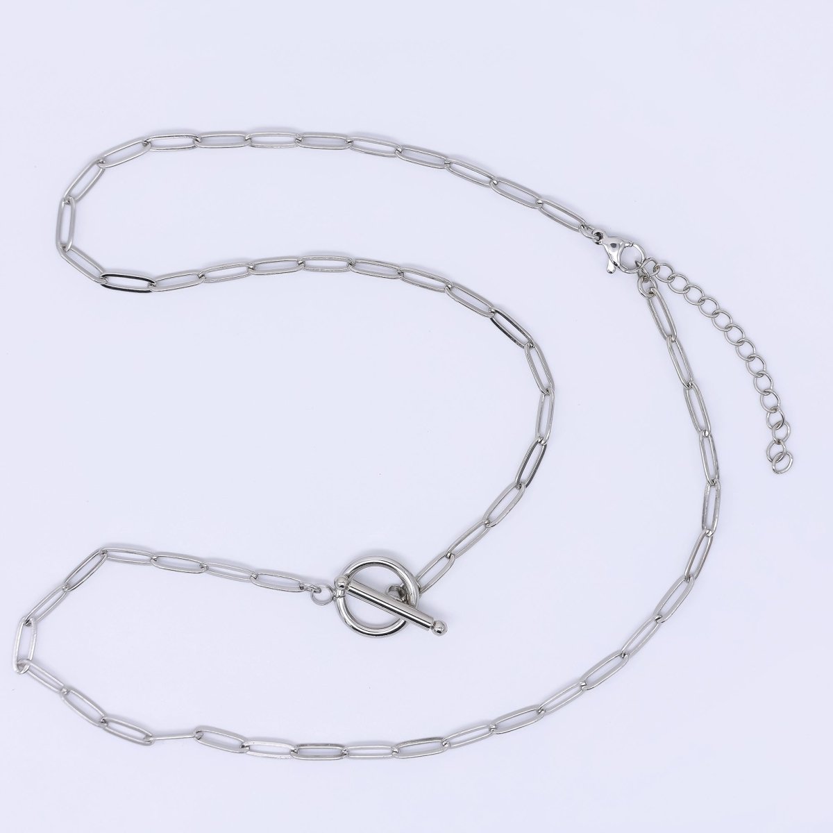 Rhodium Plated 3.5mm Toggle Paperclip Chain 19.5 Inch Necklace w. Extender | WA - 3243 - DLUXCA
