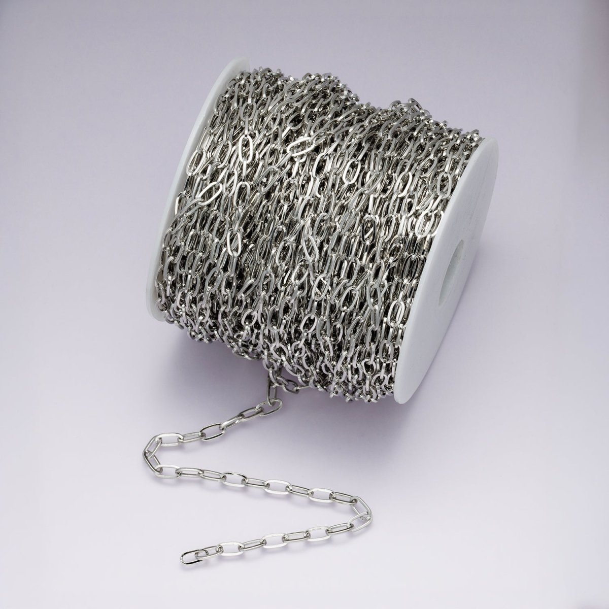 Rhodium Plated 4.6mm Minimalist Paperclip Unfinished Chain by Yard | Roll - 01862 - DLUXCA