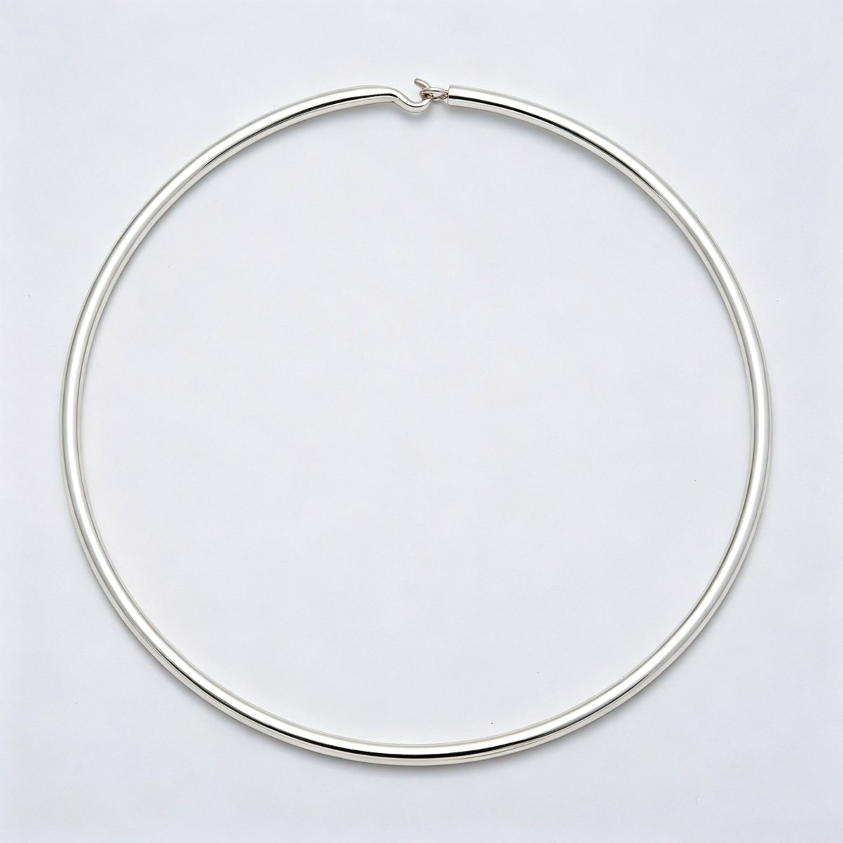 Rhodium Plated 4mm Minimalist Thick Wide Tube Torque Choker Floating Collar Necklace | WA-04598 - DLUXCA