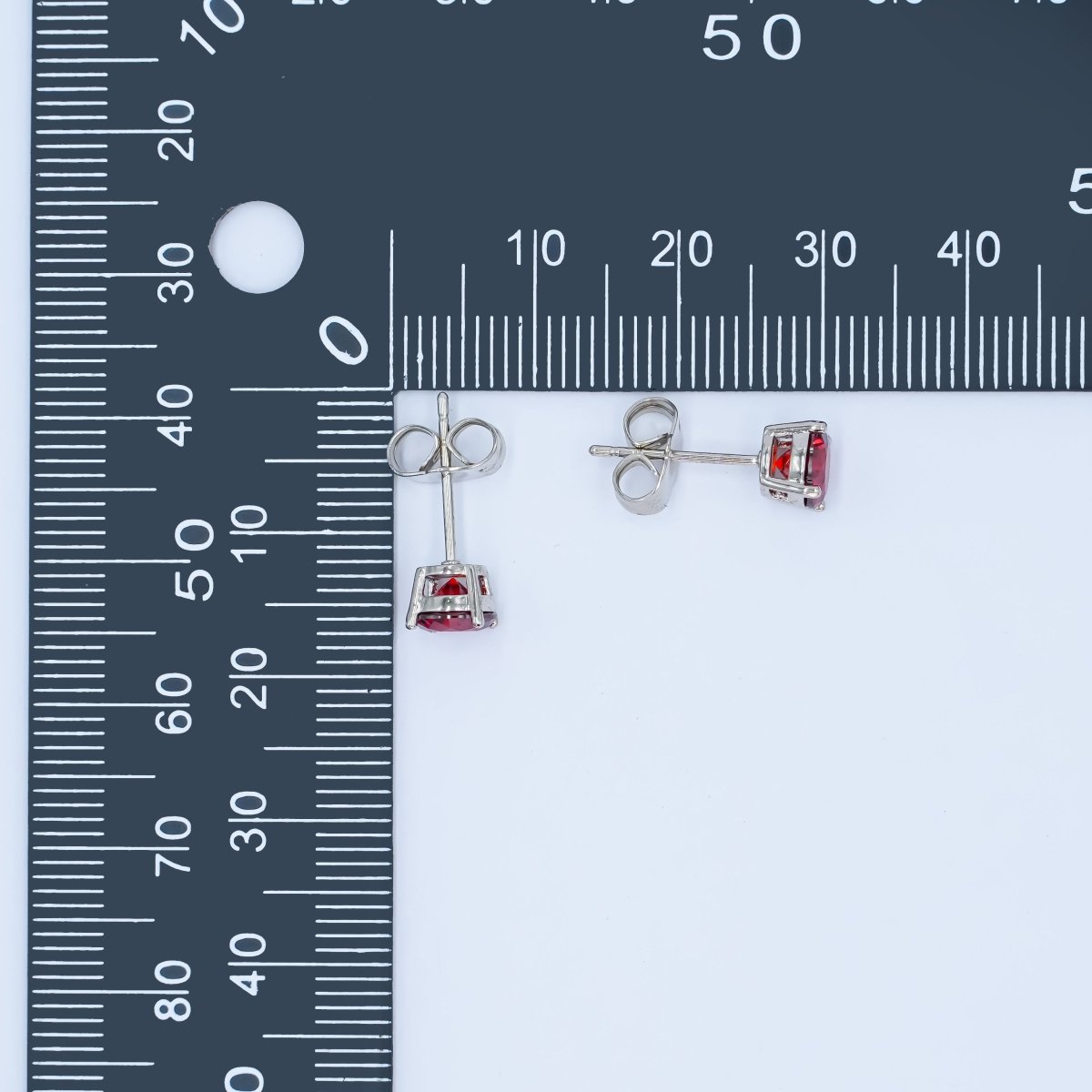 Rhodium Plated 6mm Red Round CZ Stud Earrings | AB1075 - DLUXCA