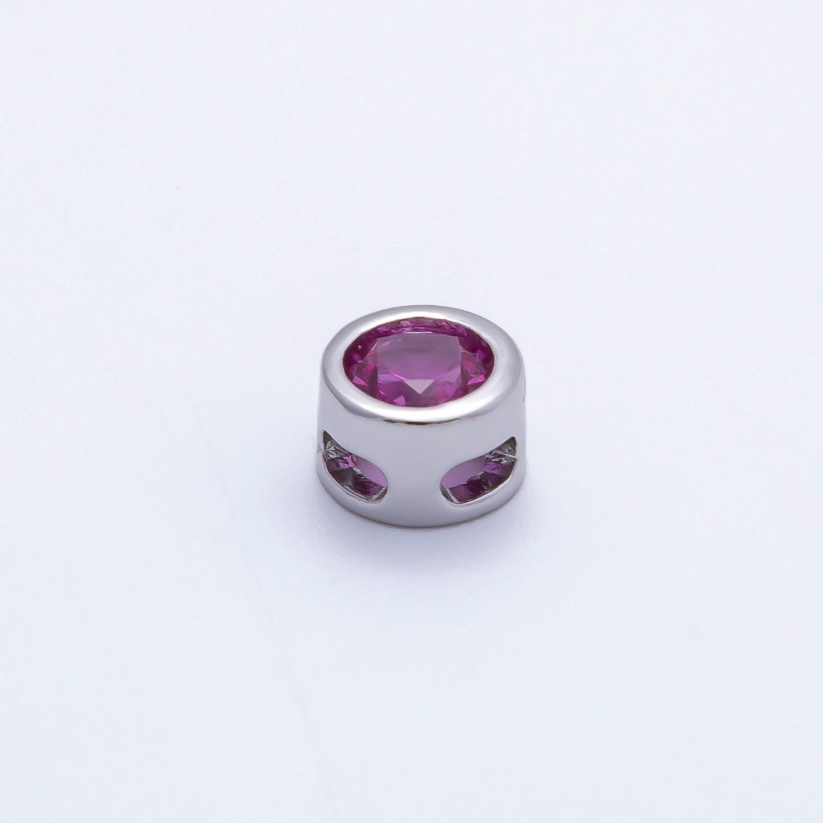 Rhodium Plated 8mm Bezel - Set Birthstone Rondelle Spacer Beads | Beads - 00290 ~ Beads - 00301 - DLUXCA