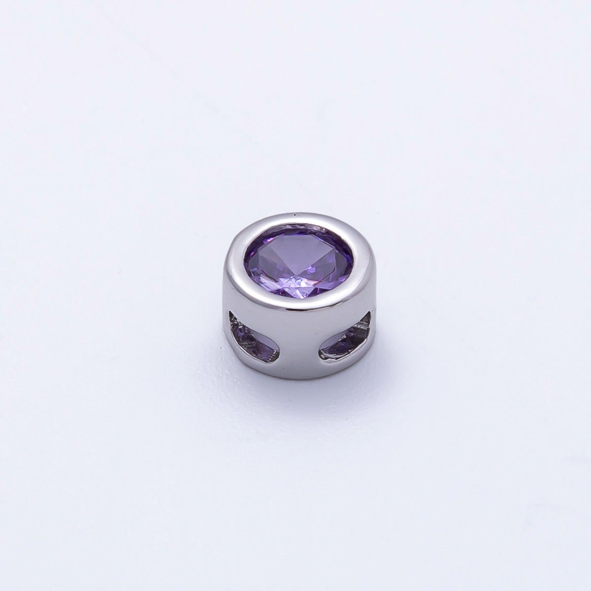 Rhodium Plated 8mm Bezel - Set Birthstone Rondelle Spacer Beads | Beads - 00290 ~ Beads - 00301 - DLUXCA
