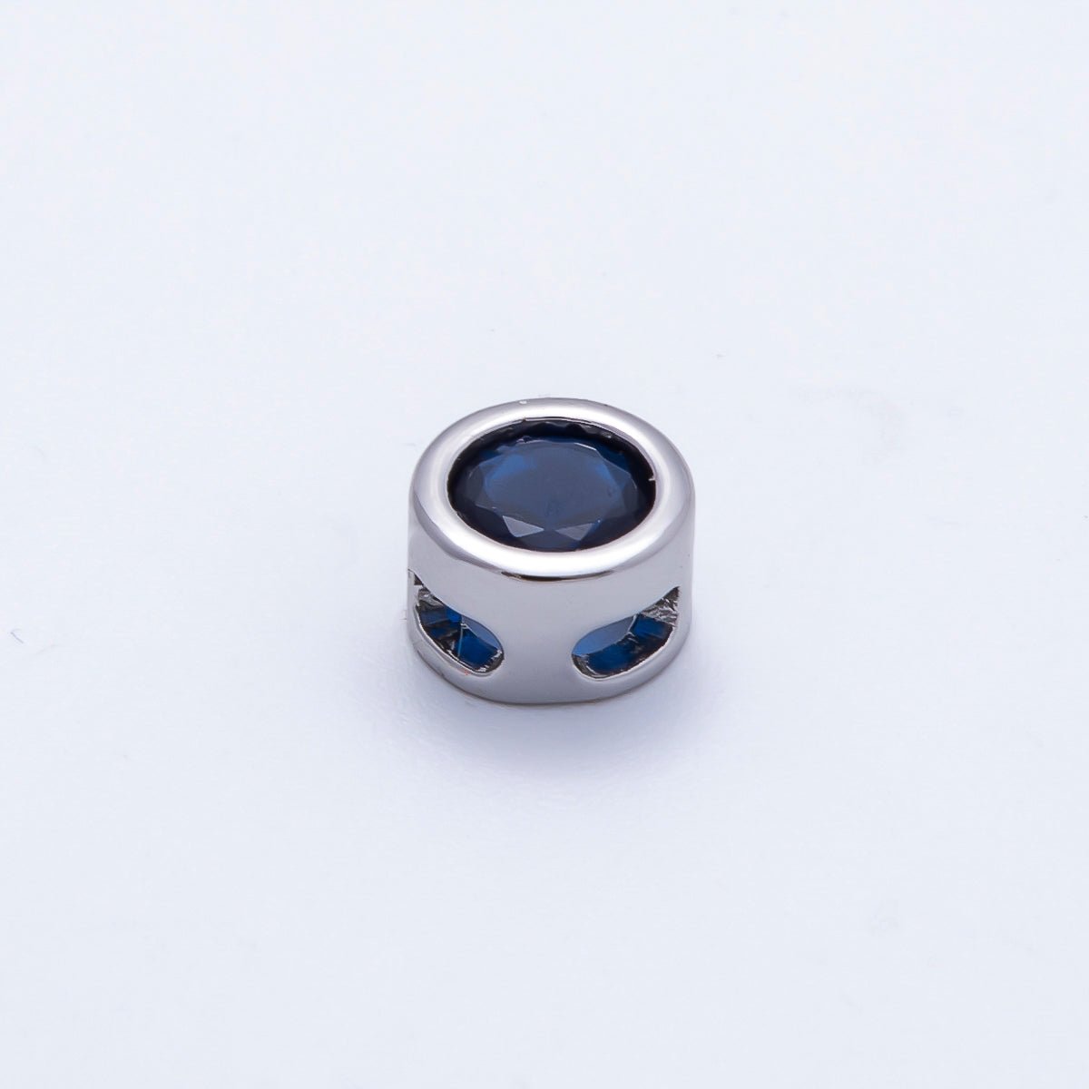 Rhodium Plated 8mm Bezel - Set Birthstone Rondelle Spacer Beads | Beads - 00290 ~ Beads - 00301 - DLUXCA
