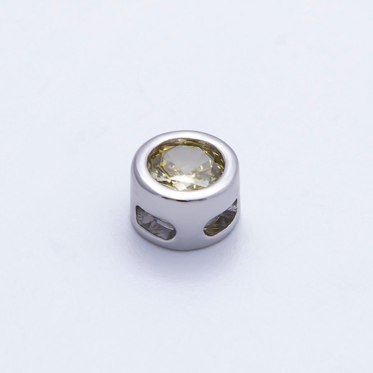Rhodium Plated 8mm Bezel - Set Birthstone Rondelle Spacer Beads | Beads - 00290 ~ Beads - 00301 - DLUXCA