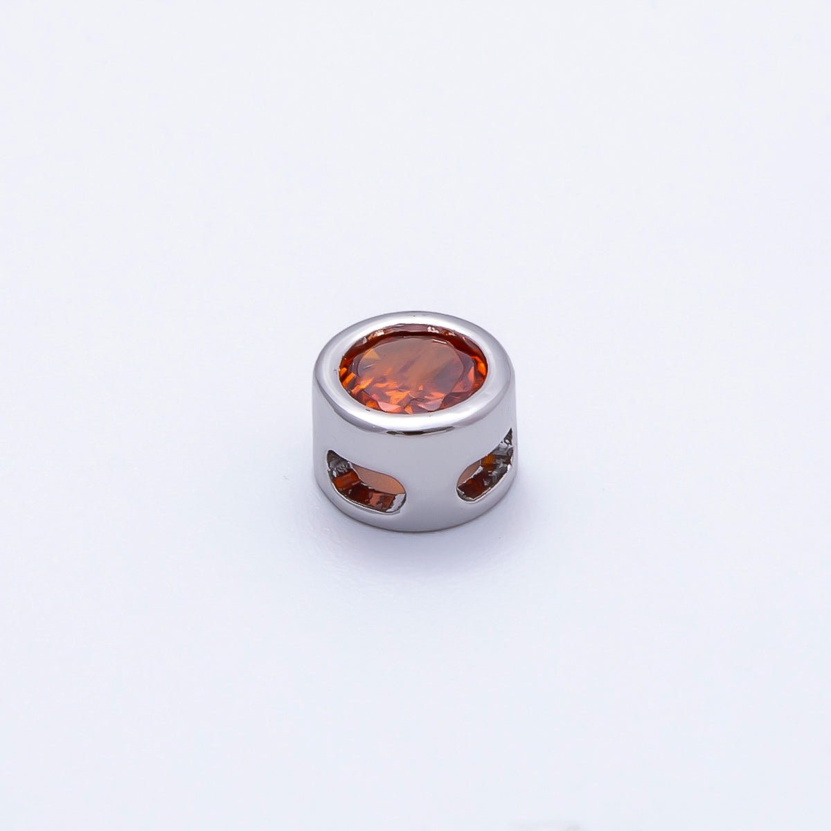 Rhodium Plated 8mm Bezel - Set Birthstone Rondelle Spacer Beads | Beads - 00290 ~ Beads - 00301 - DLUXCA