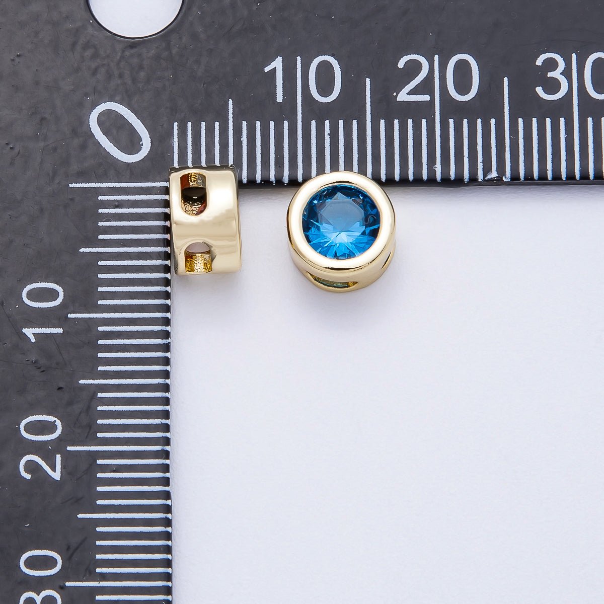 Rhodium Plated 8mm Bezel - Set Birthstone Rondelle Spacer Beads | Beads - 00290 ~ Beads - 00301 - DLUXCA