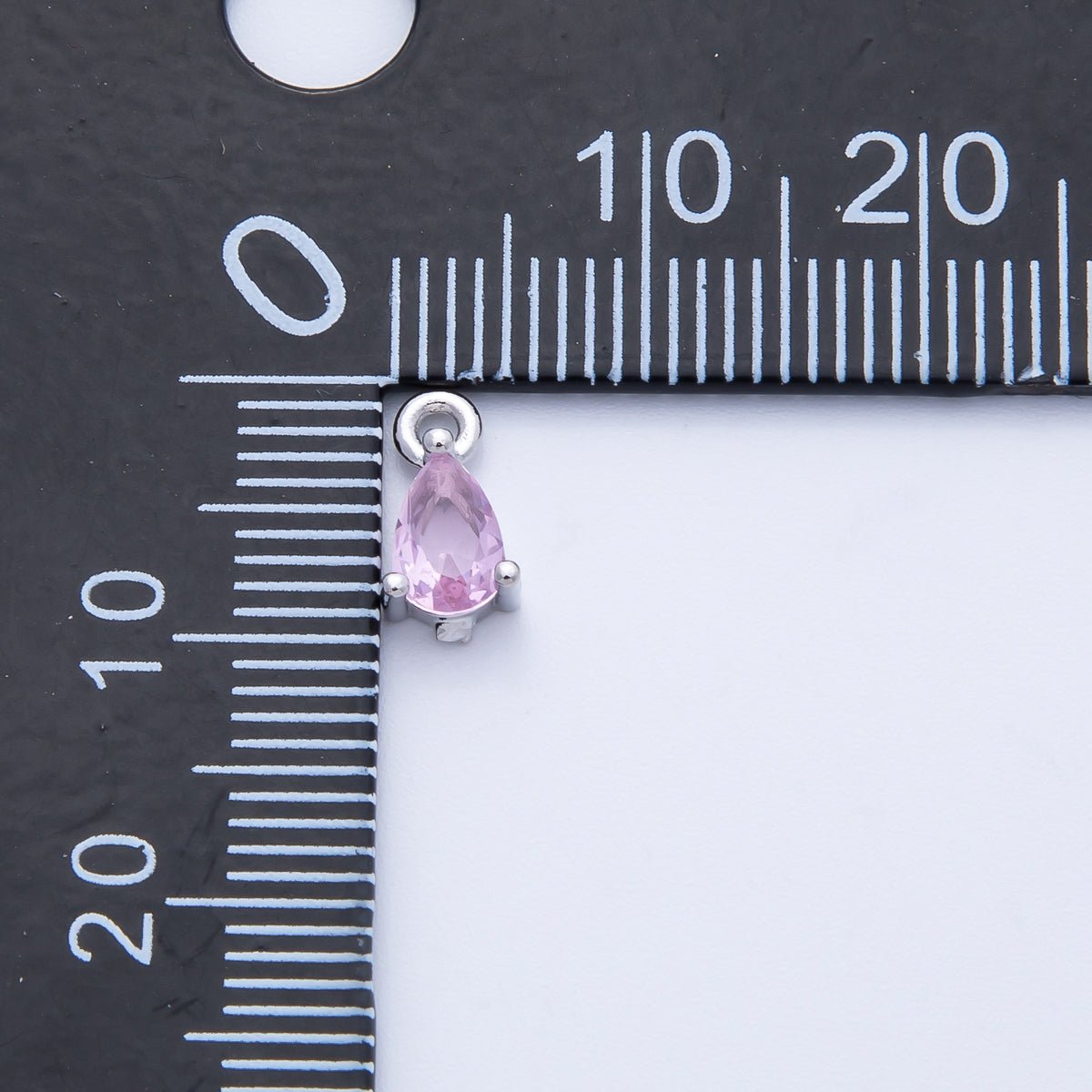 Rhodium Plated 9mm Pink CZ Teardrop Birthstone Mini Charm | Charms - 00409 - DLUXCA