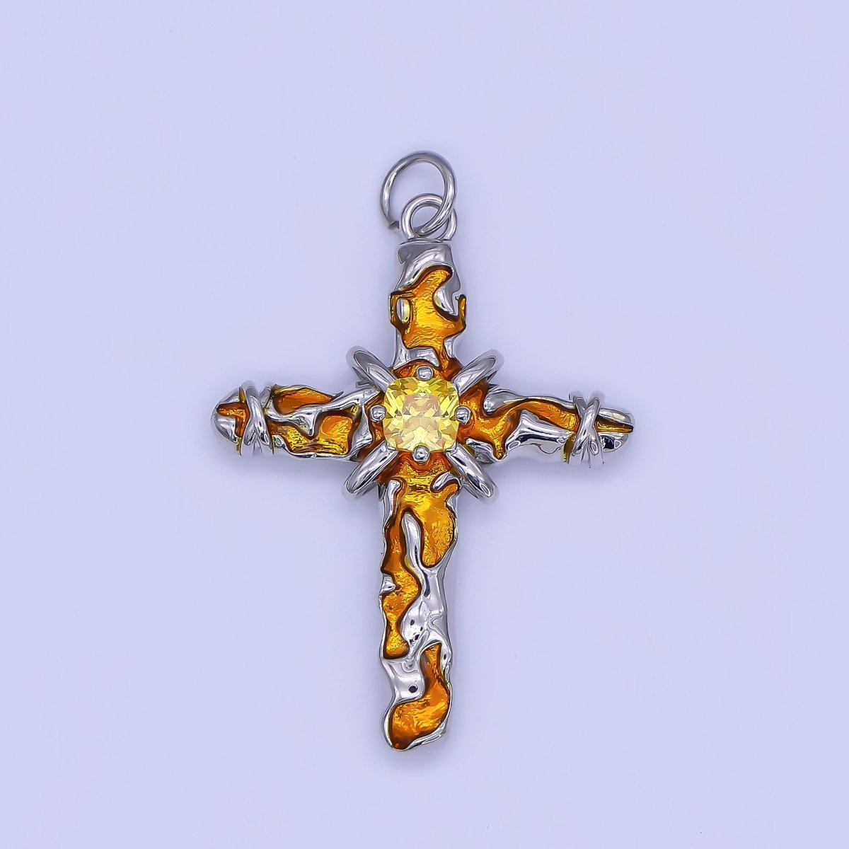 Rhodium Plated Yellow CZ Molten Mixed Metal Charm | AF510 - DLUXCA