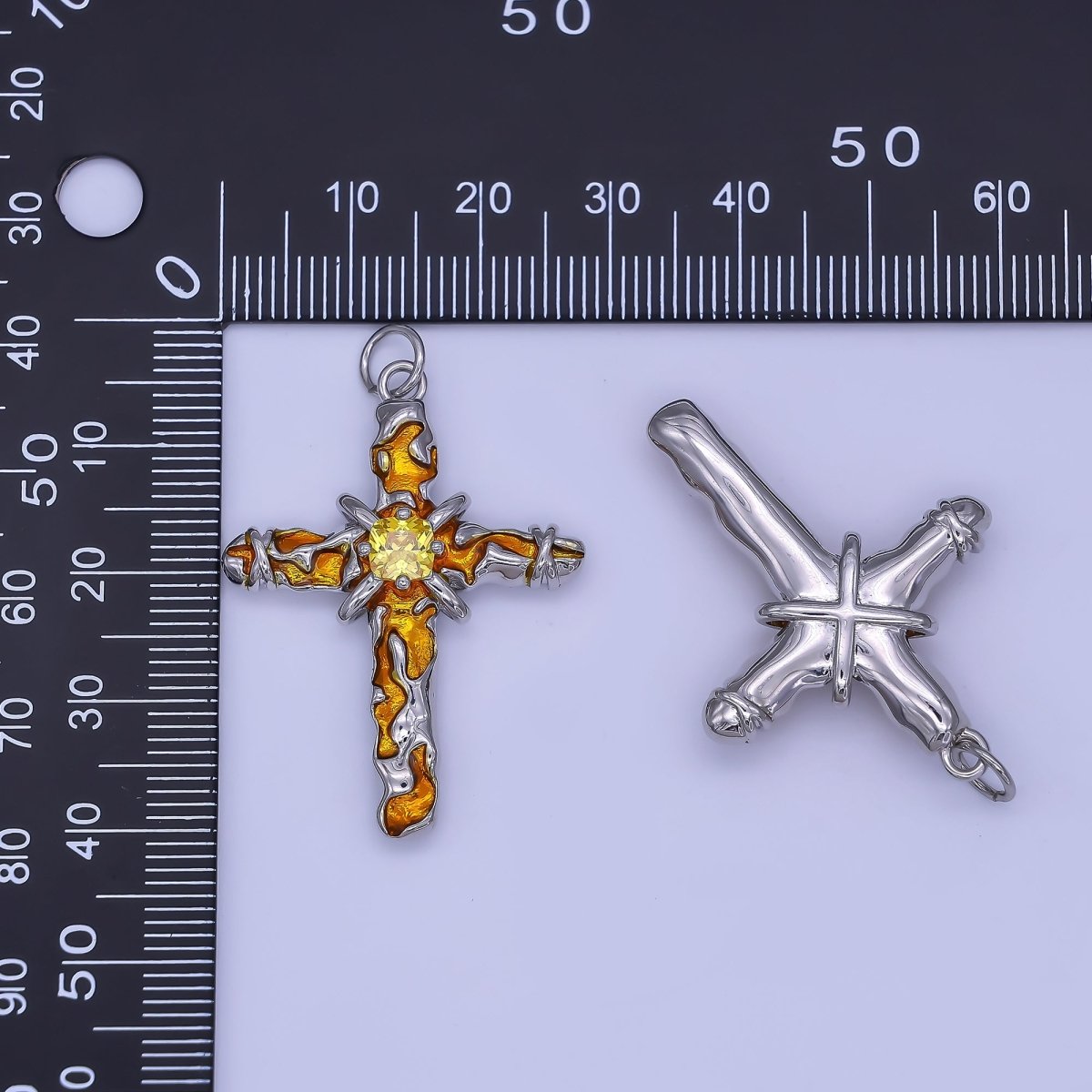 Rhodium Plated Yellow CZ Molten Mixed Metal Charm | AF510 - DLUXCA