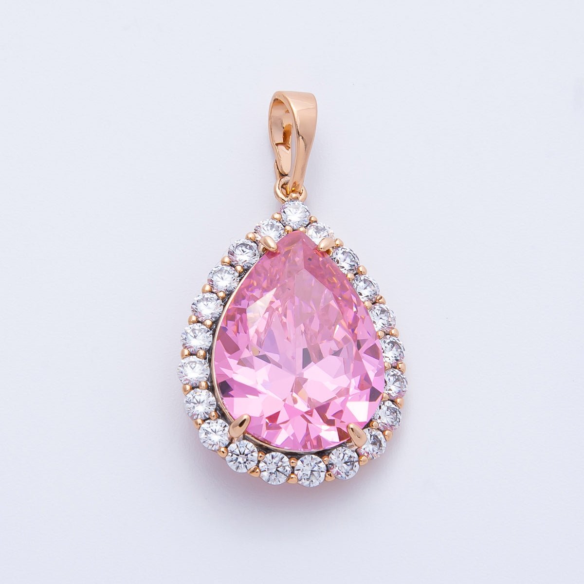Rose Gold 23.5mm Pink Micro Paved CZ Teardrop Pendant | Charms - 00374 - DLUXCA