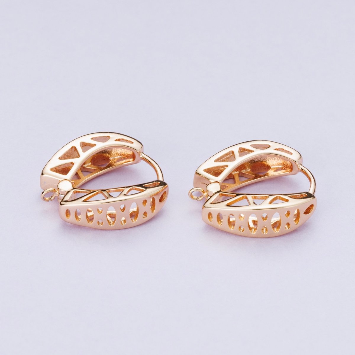 Rose Gold Filled 15mm Geometric Filigree Open Drop Huggie Earrings | Findings - 00082 - DLUXCA