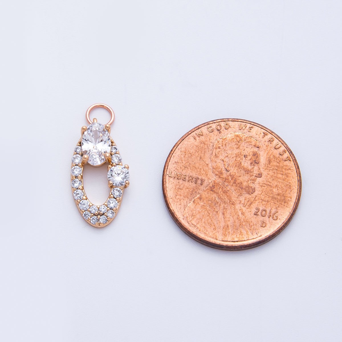 Rose Gold Filled 16mm Clear, Pink Micro Paved CZ Open Oval Halo Charm | Charms - 00368 ~ 00371 - DLUXCA
