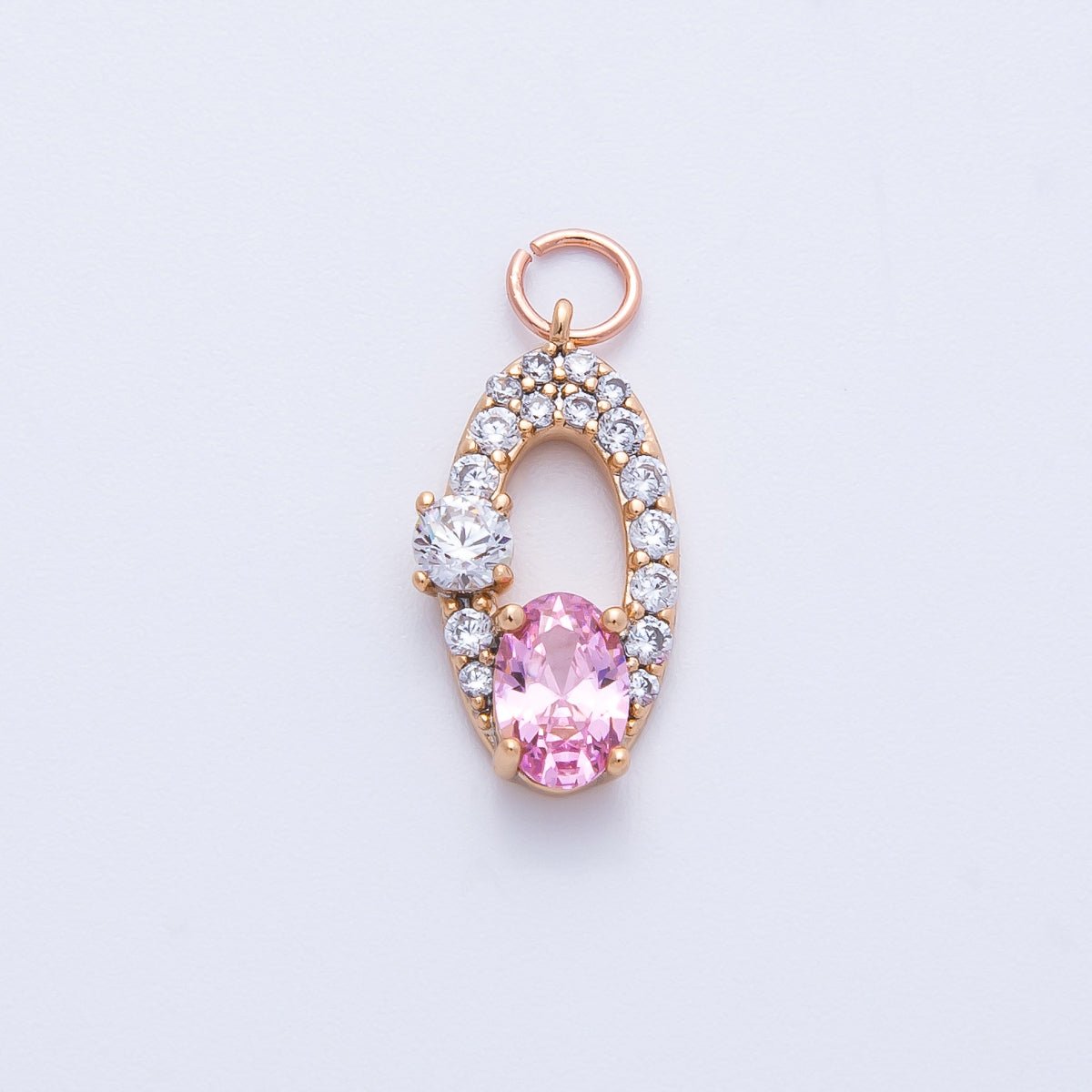 Rose Gold Filled 16mm Clear, Pink Micro Paved CZ Open Oval Halo Charm | Charms - 00368 ~ 00371 - DLUXCA