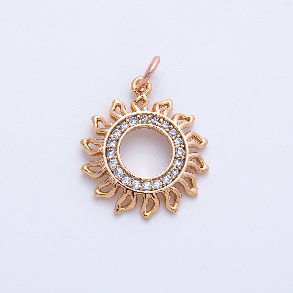 Rose Gold Filled 19mm Micro Paved CZ Open Celestial Sun Ray Charm | Charms - 00401 - DLUXCA