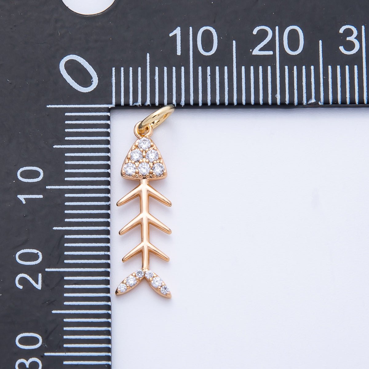 Rose Gold Filled 21mm Micro Paved CZ Fish Bone Skeleton Charm | Charms - 00400 - DLUXCA