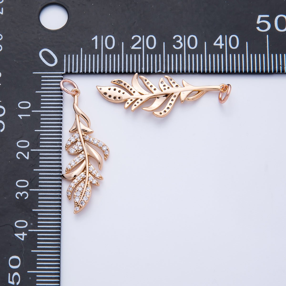 Rose Gold Filled 31.5mm Micro Paved CZ Palm Olive Leaf Nature Charm | Charms - 00405 - DLUXCA