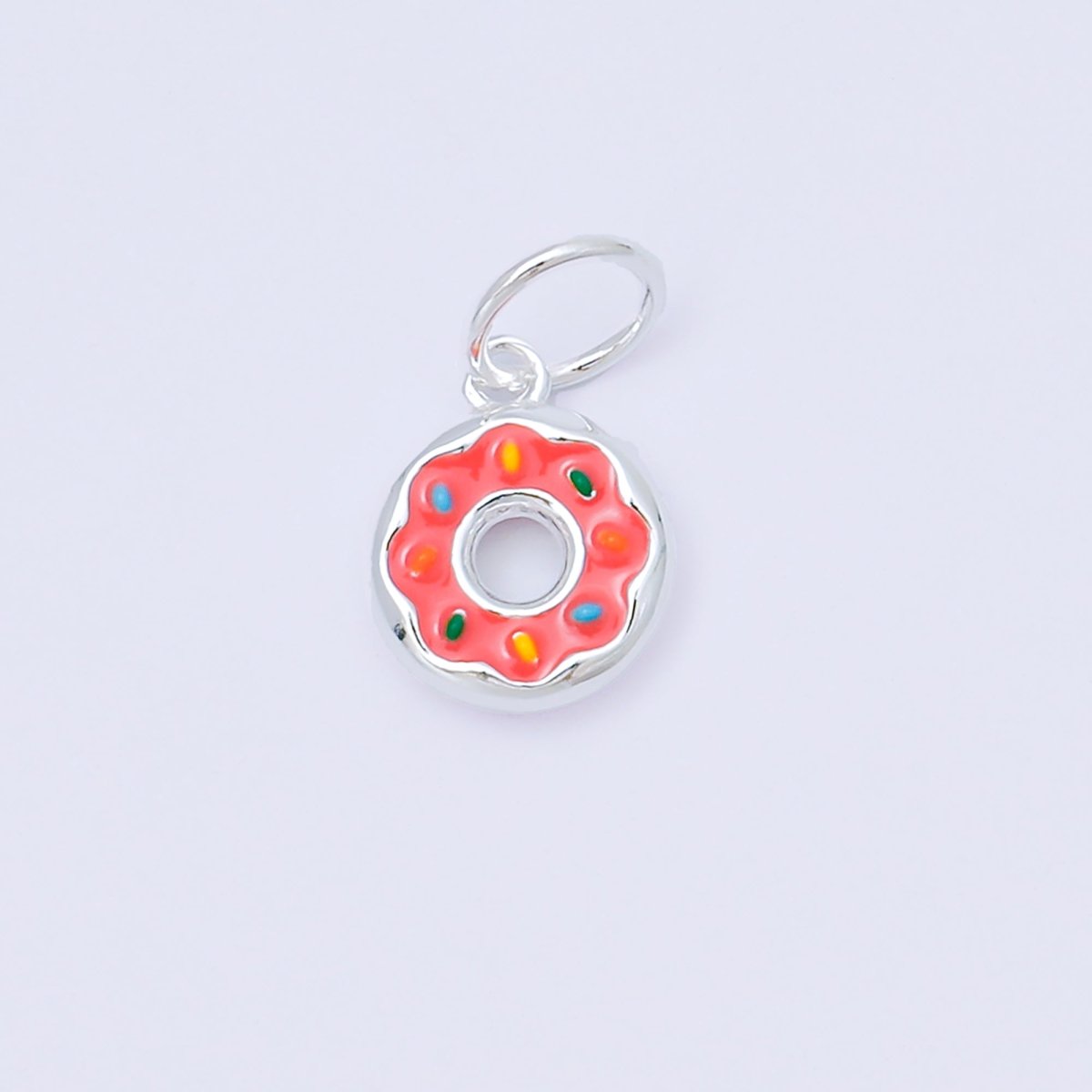 S925 Sterling Silver 11mm Hand - Painted Enamel Sweet Donut Charm | SL - 685 - DLUXCA