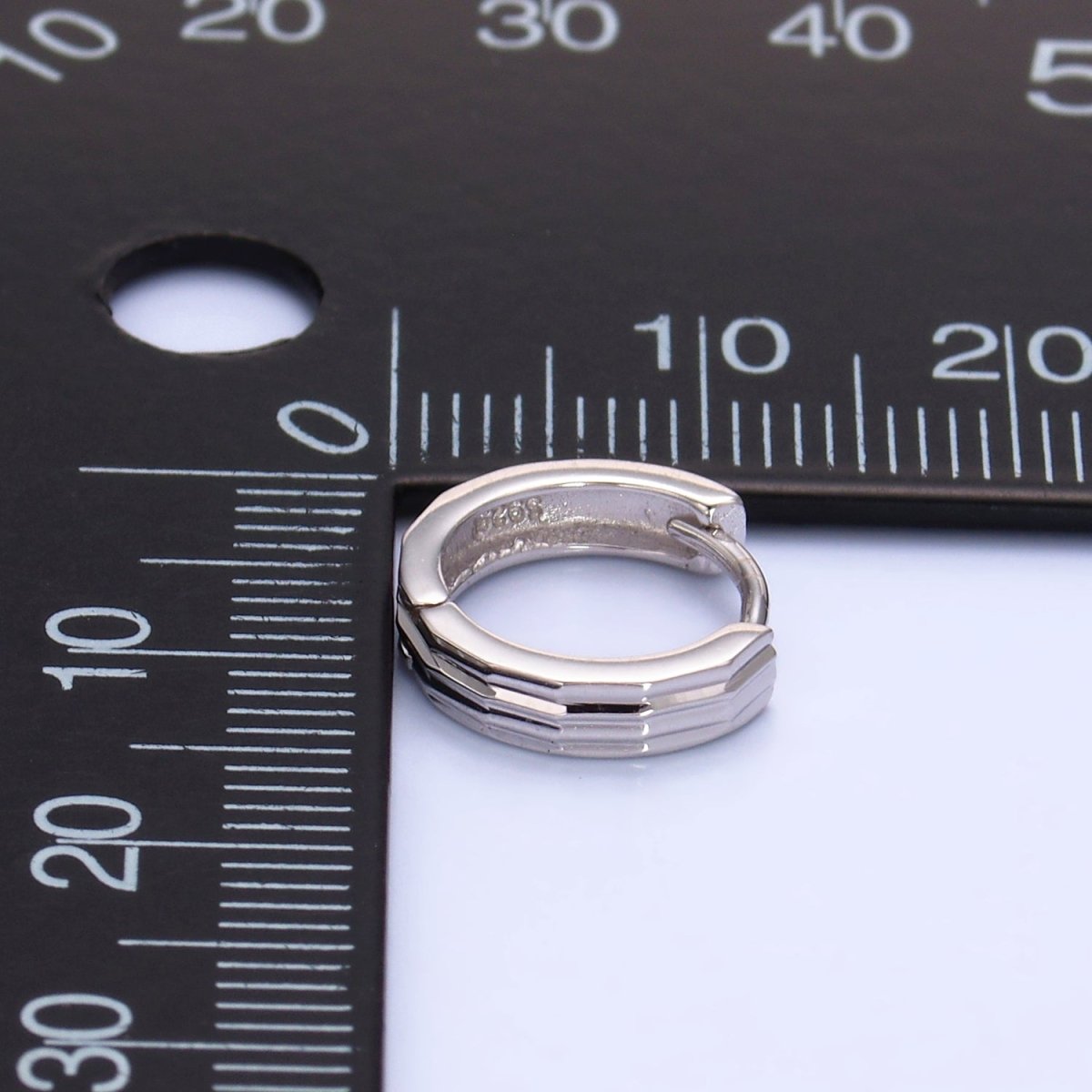 S925 Sterling Silver 12mm Line - Edged Cartilage Huggie Earrings | SL - 555 - DLUXCA