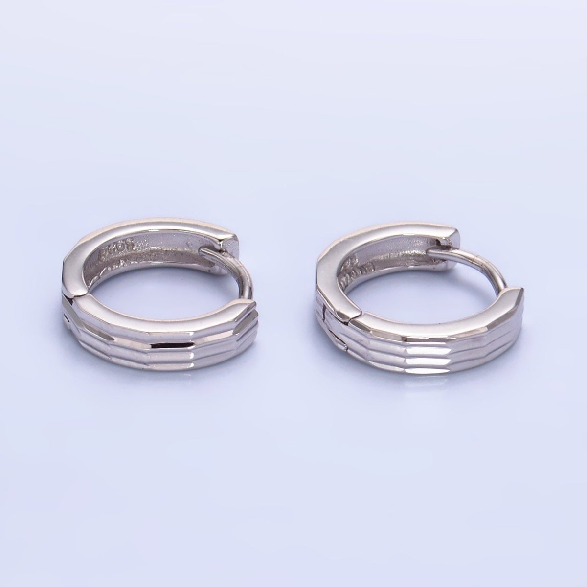 S925 Sterling Silver 12mm Line - Edged Cartilage Huggie Earrings | SL - 555 - DLUXCA