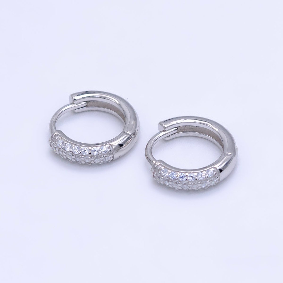 S925 Sterling Silver 12mm Micro Paved CZ Huggie Earrings | SL-493 - DLUXCA