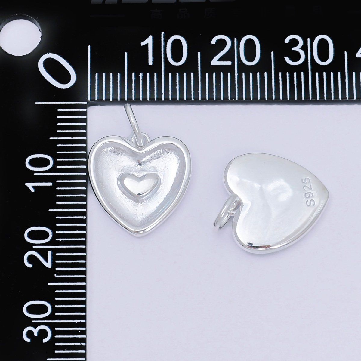 S925 Sterling Silver 14mm Puffed Heart within a Heart Charm | SL - 681 - DLUXCA