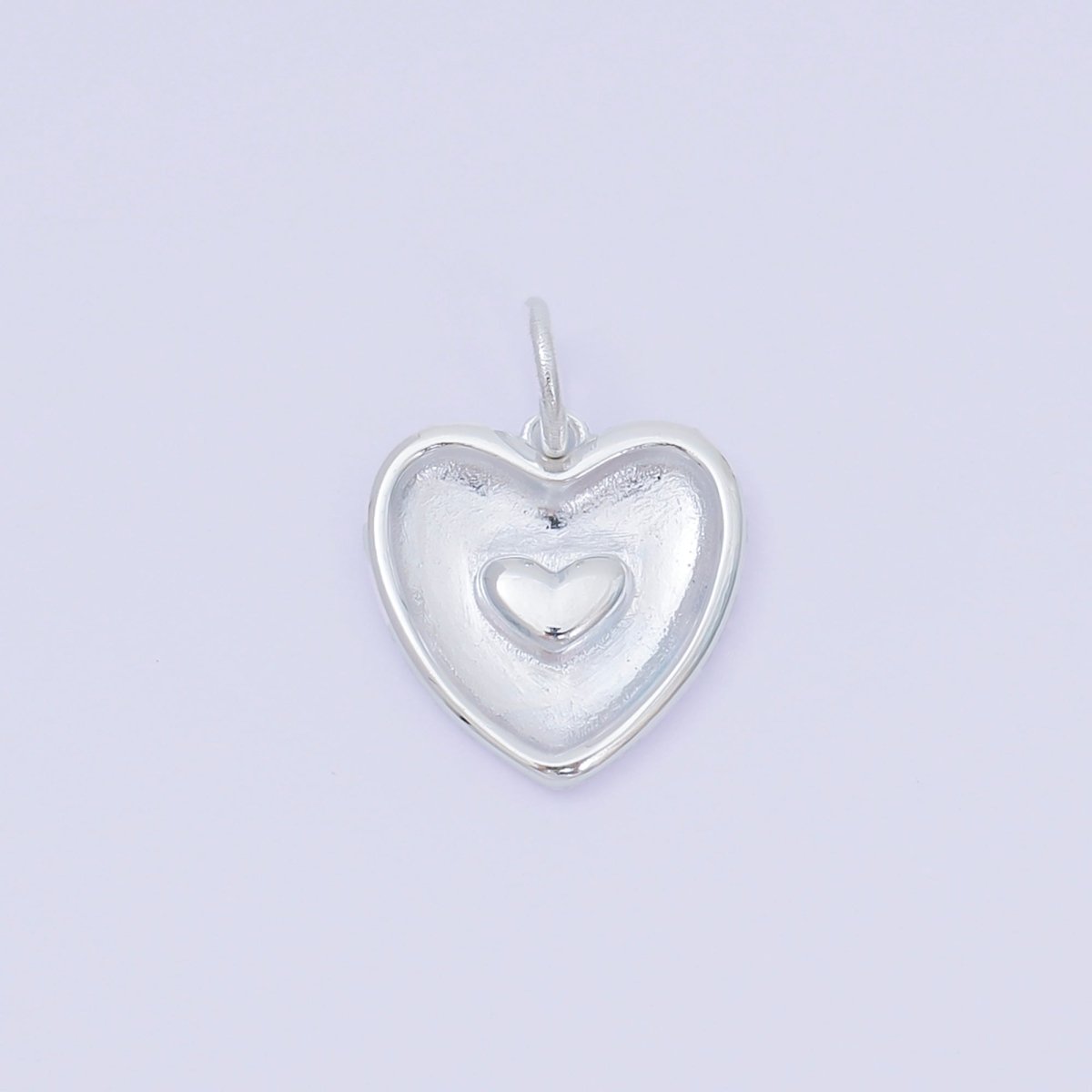 S925 Sterling Silver 14mm Puffed Heart within a Heart Charm | SL - 681 - DLUXCA