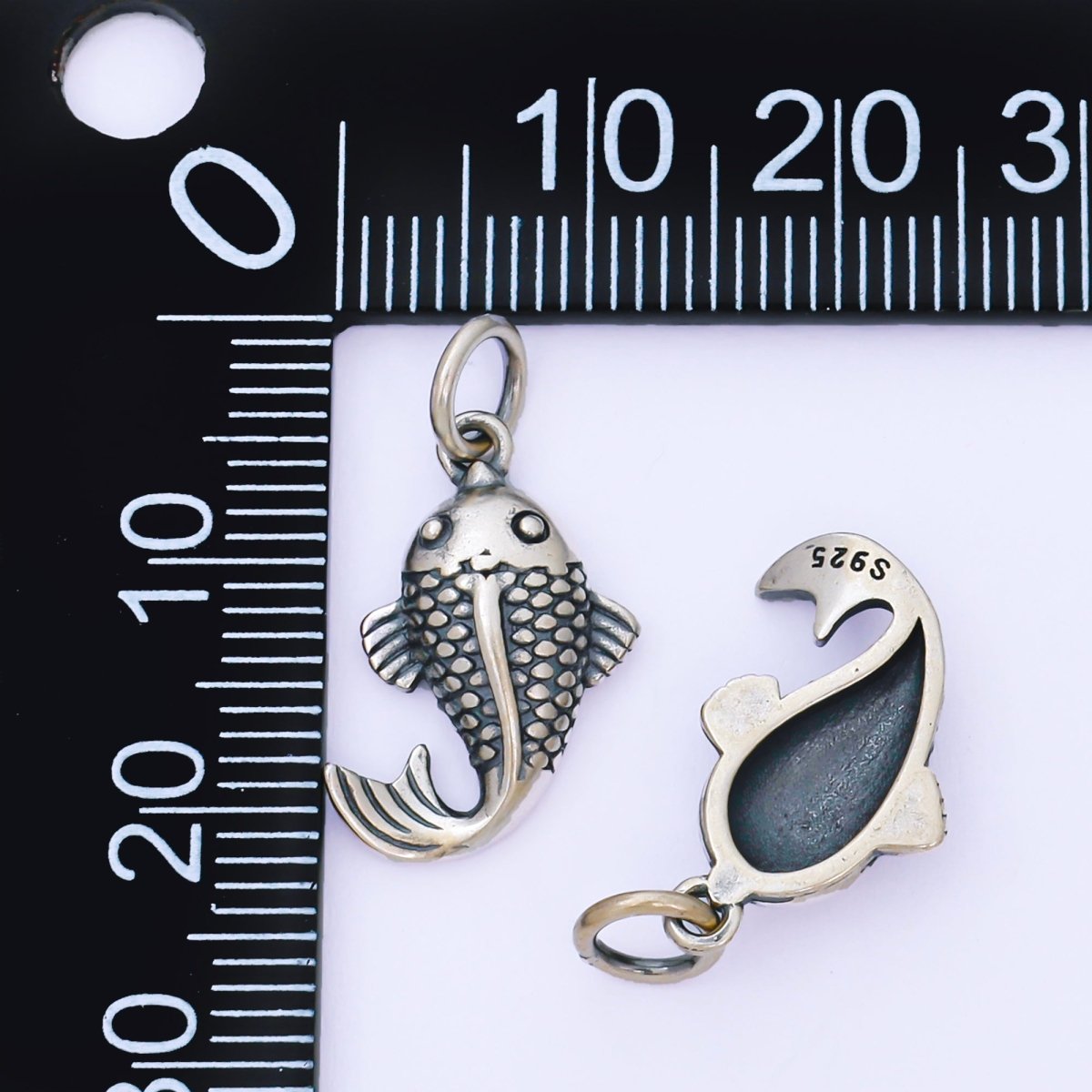 S925 Sterling Silver 18mm Koi Fish Oxidized Mini Charm | SL - 693 - DLUXCA