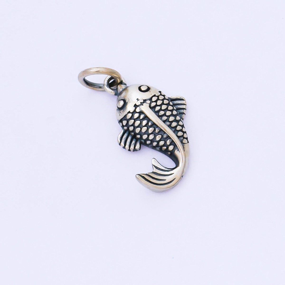 S925 Sterling Silver 18mm Koi Fish Oxidized Mini Charm | SL - 693 - DLUXCA
