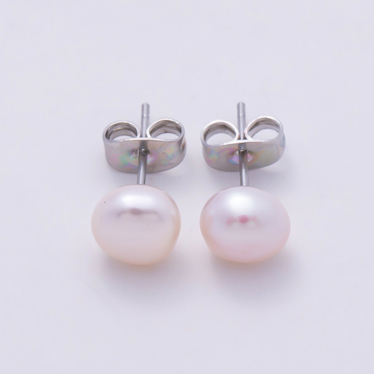 S925 Sterling Silver 7mm Shell Pearl Gemstone Stud Earrings | Earrings-00455 - DLUXCA