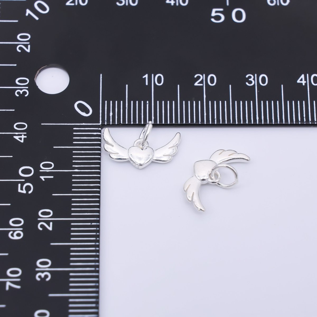 S925 Sterling Silver 8mm Angel Wing Heart Mini Multidimensional Charm | SL - 689 - DLUXCA